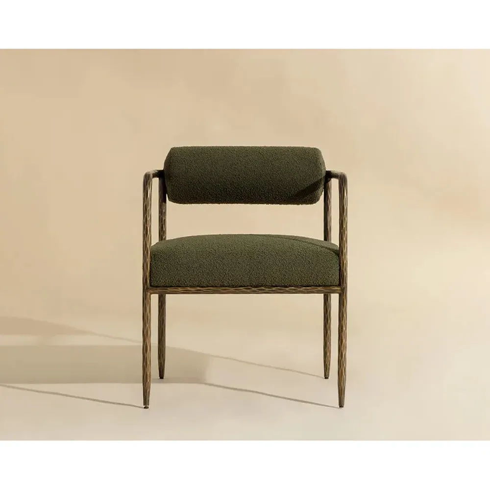 Ameera Dining Arm Chair - Olive Green, Brass Iron