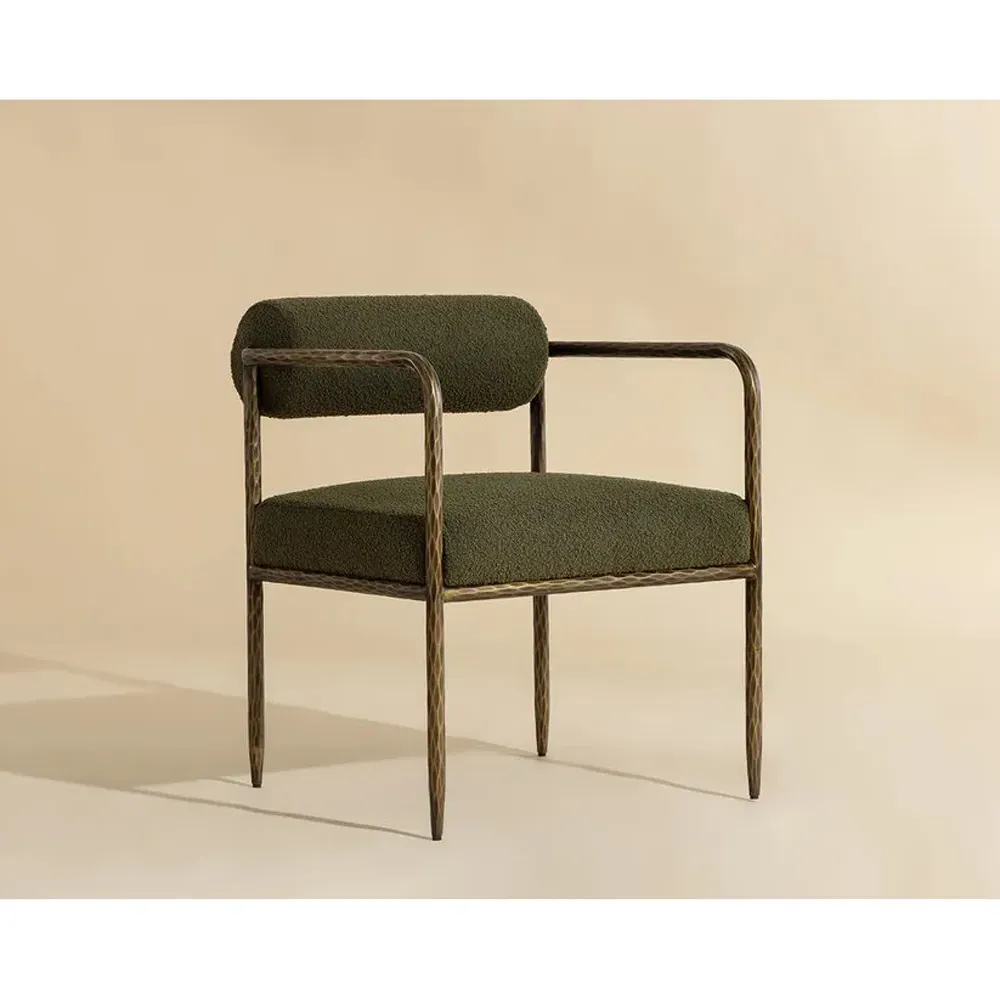 Ameera Dining Arm Chair - Olive Green, Brass Iron