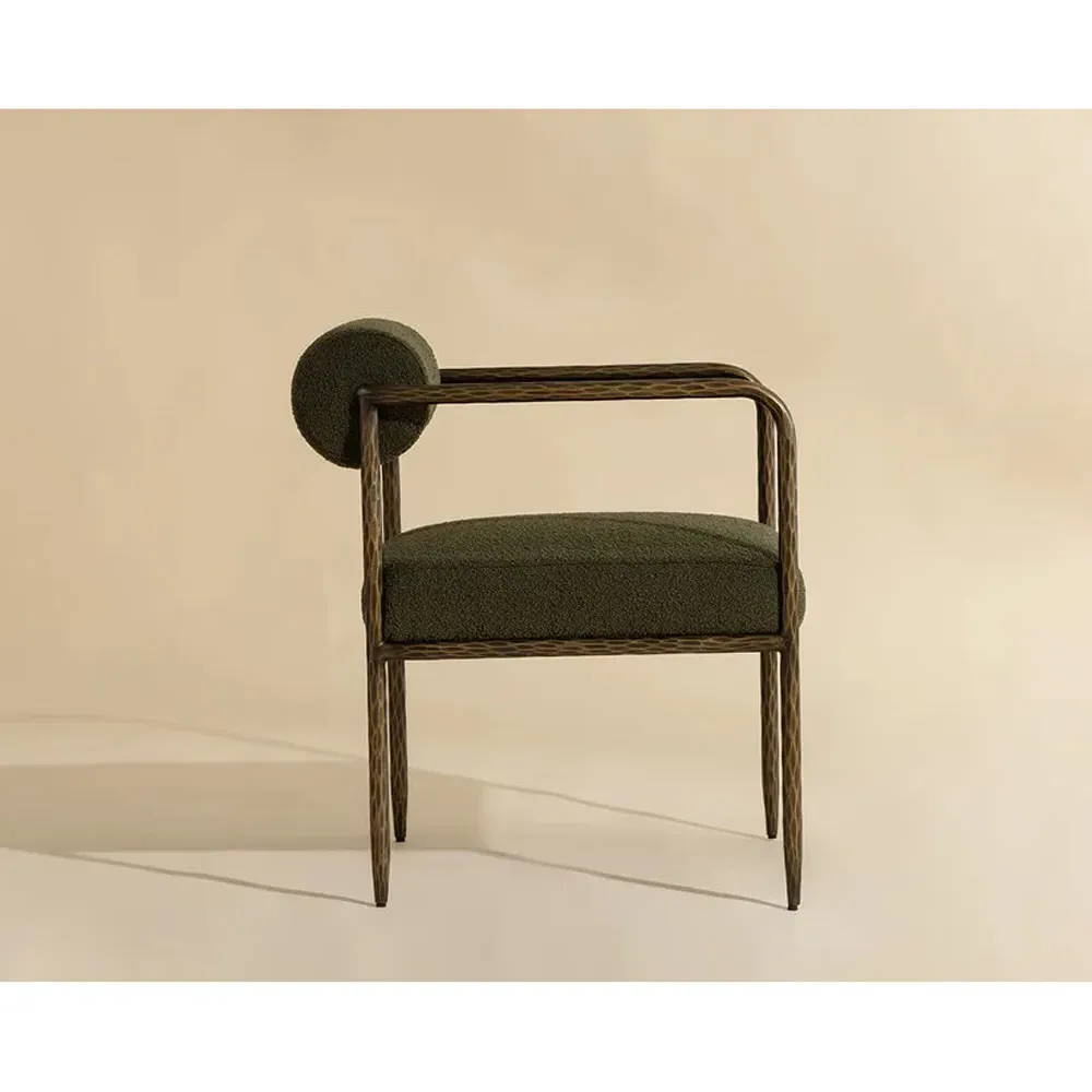 Ameera Dining Arm Chair - Olive Green, Brass Iron