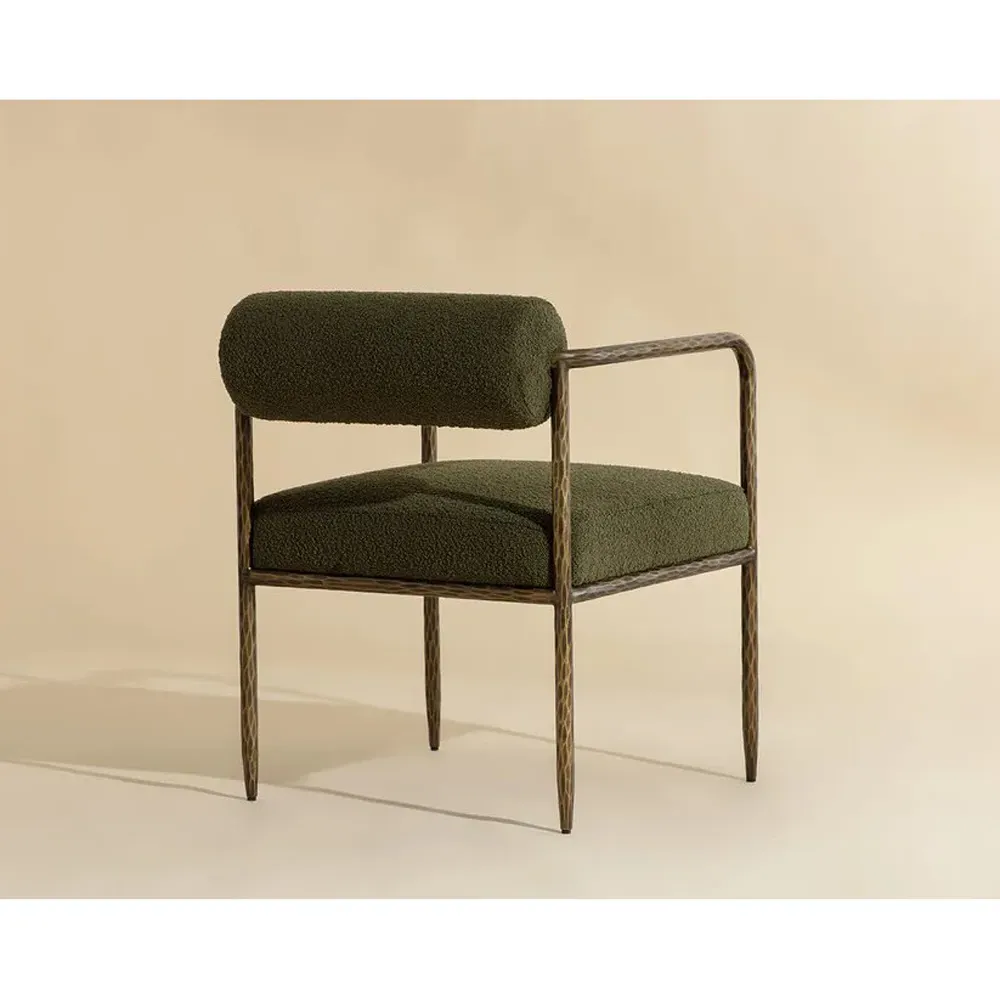 Ameera Dining Arm Chair - Olive Green, Brass Iron