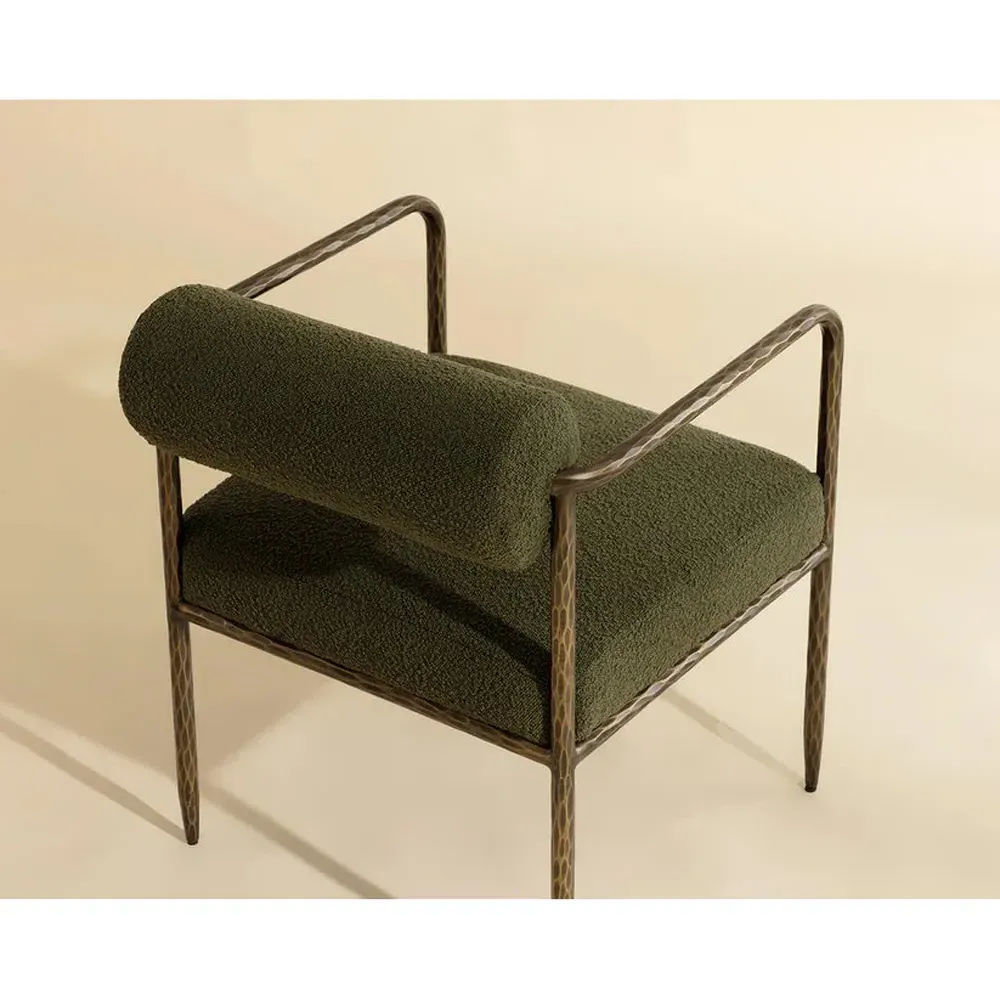 Ameera Dining Arm Chair - Olive Green, Brass Iron