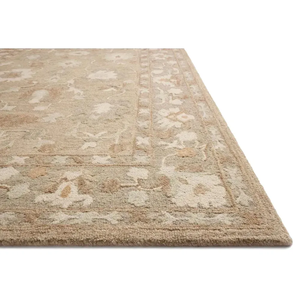 Amelia Floral Patterned Area Rug - Khaki, Wool