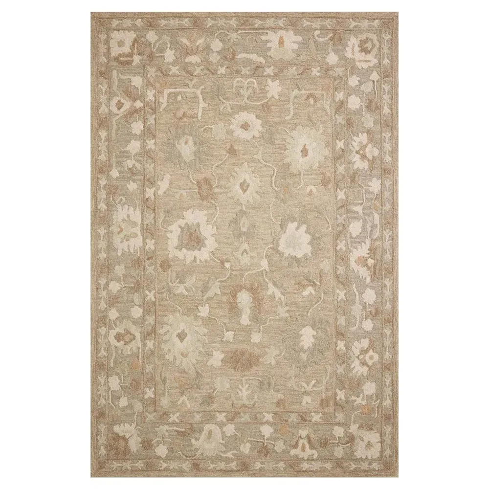 Amelia Floral Patterned Area Rug - Khaki, Wool