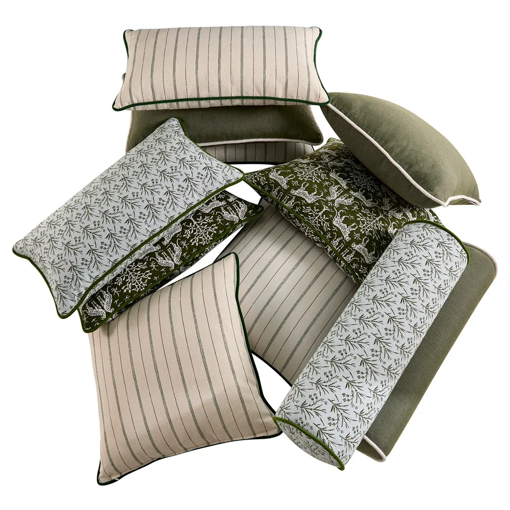 Amelia French Bolster Pillow - Green, Sunbrella Acrylic