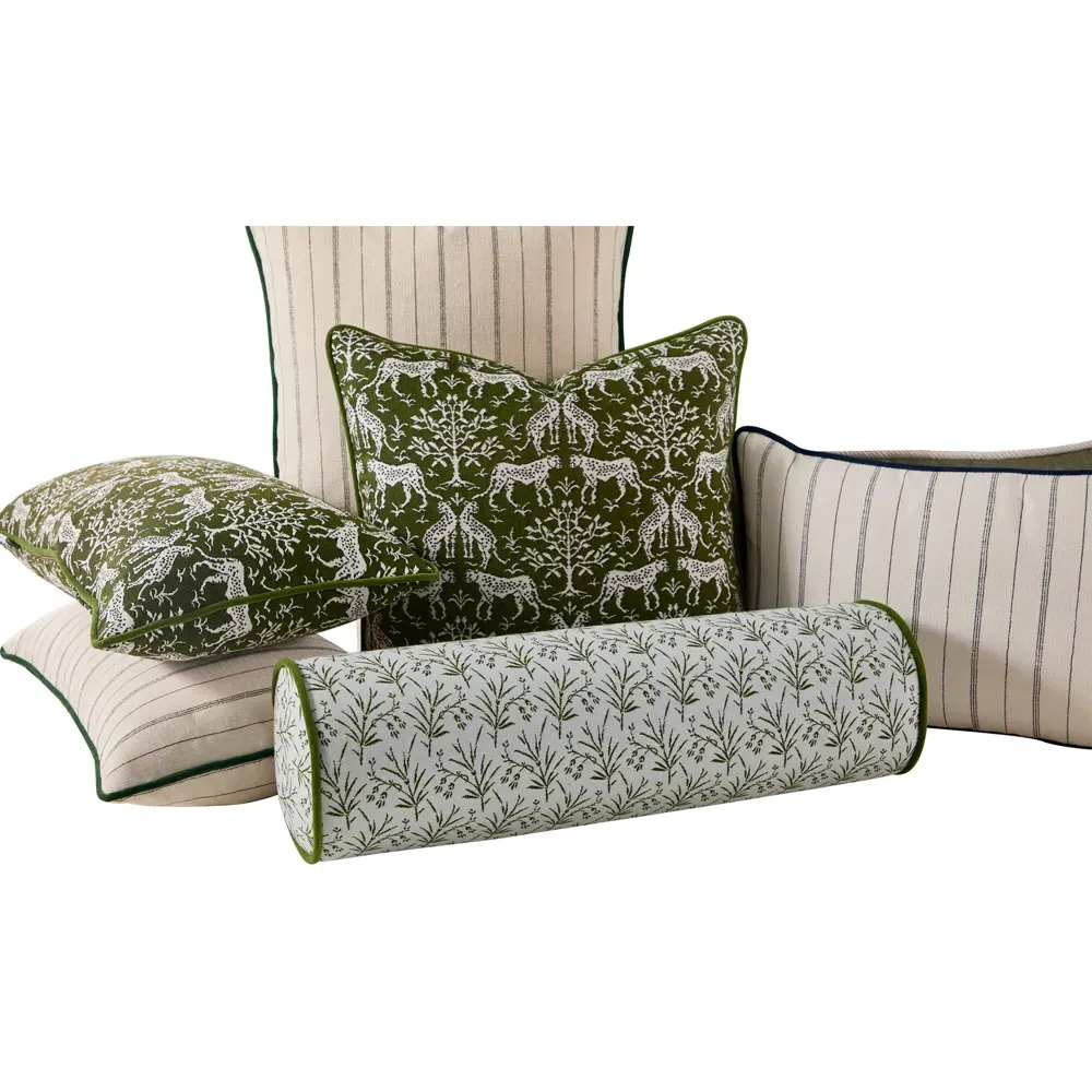 Amelia French Bolster Pillow - Green, Sunbrella Acrylic