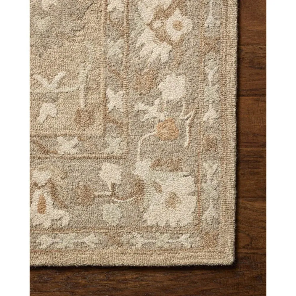 Amelia Large Floral Patterned Rug - Khaki, Wool