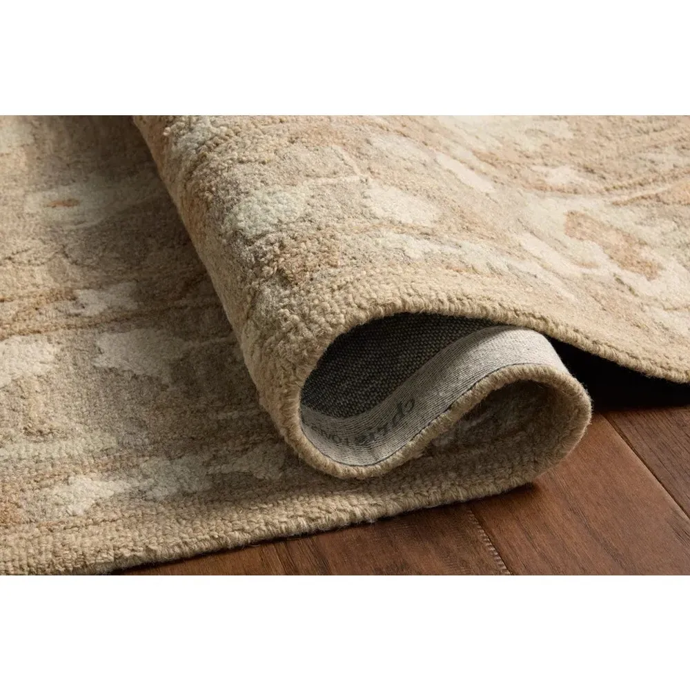 Amelia Large Floral Patterned Rug - Khaki, Wool