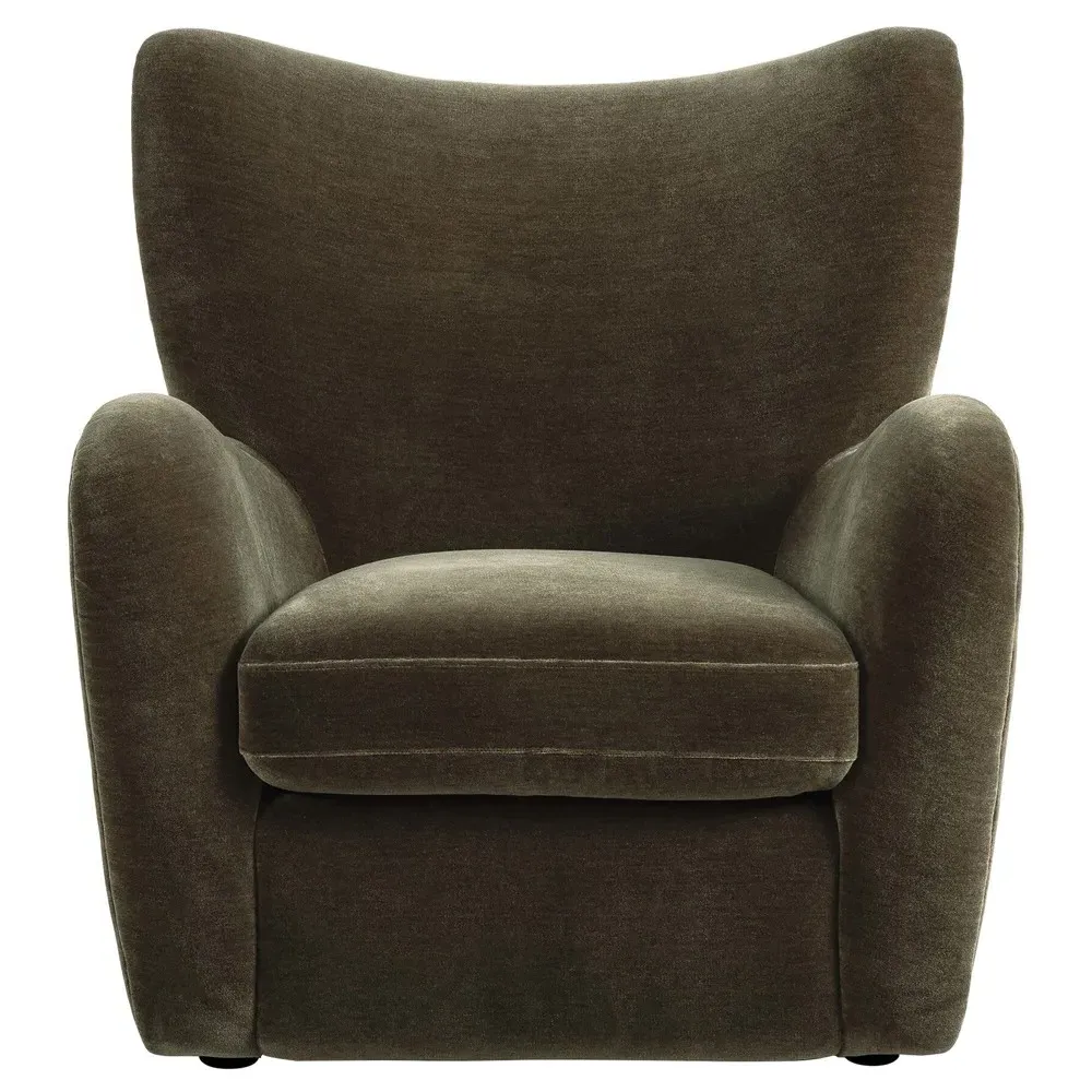 Amelie Monte Olive Velvet Arm Chair - Olive, Wood