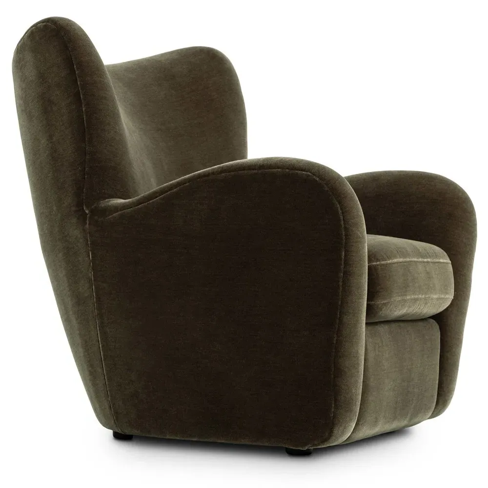 Amelie Monte Olive Velvet Arm Chair - Olive, Wood