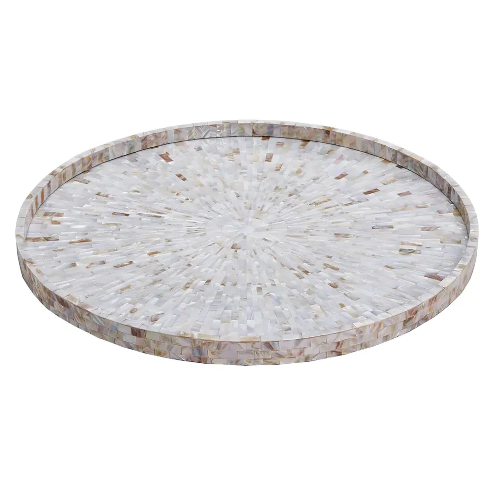 Amelienne Round Decorative Tray - Grey, Mother of Pearl