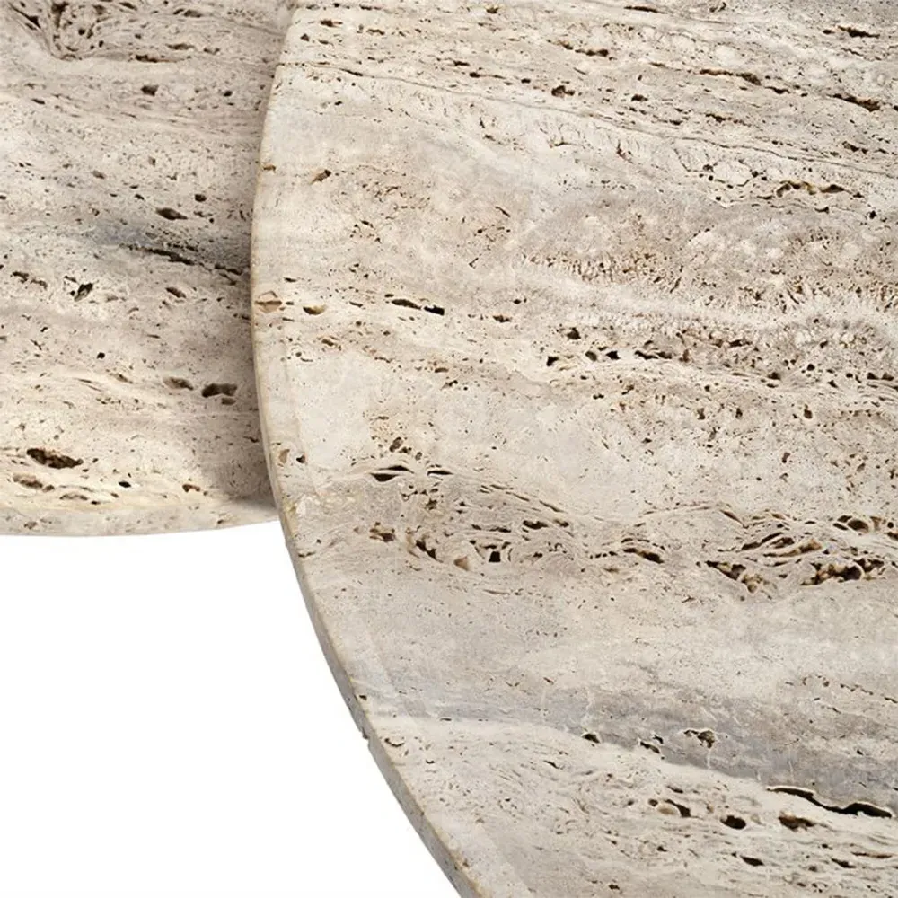 Amerigo Round Coffee Table Set - Cream, Travertine Marble