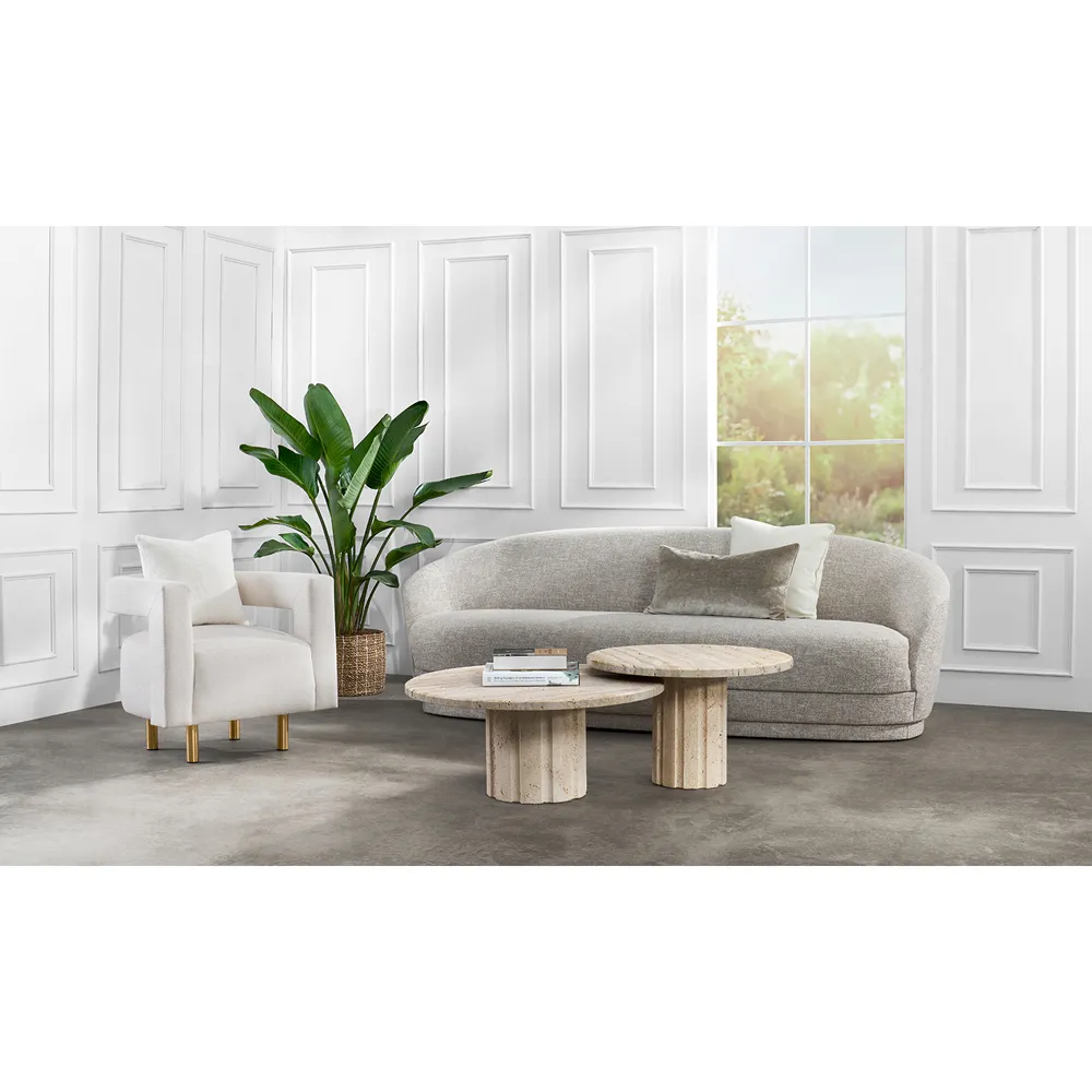 Amerigo Round Coffee Table Set - Cream, Travertine Marble