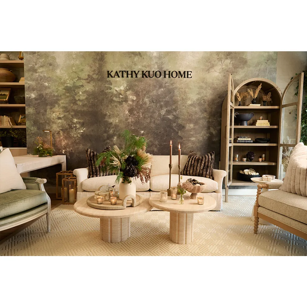 Amerigo Round Coffee Table Set - Cream, Travertine Marble