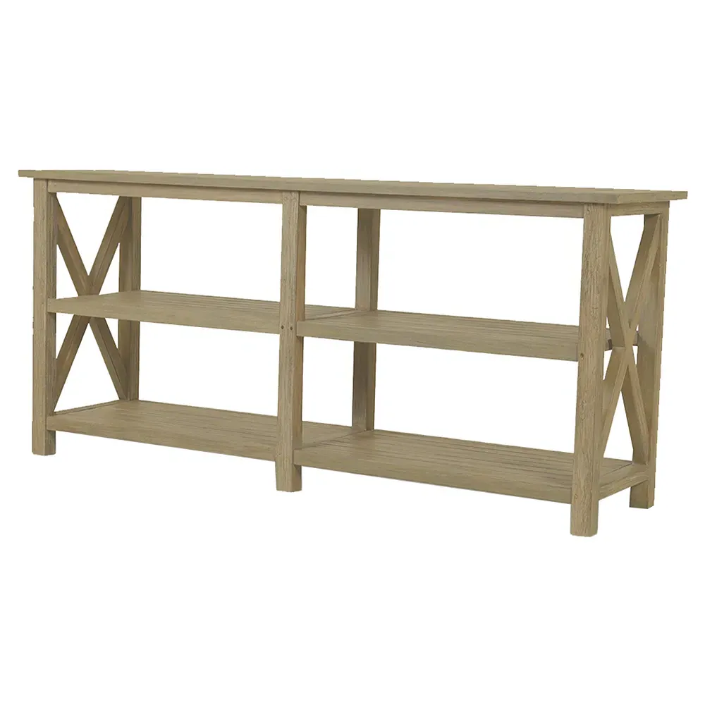 Amina Cross Side Outdoor Console Table - Brown, Teak