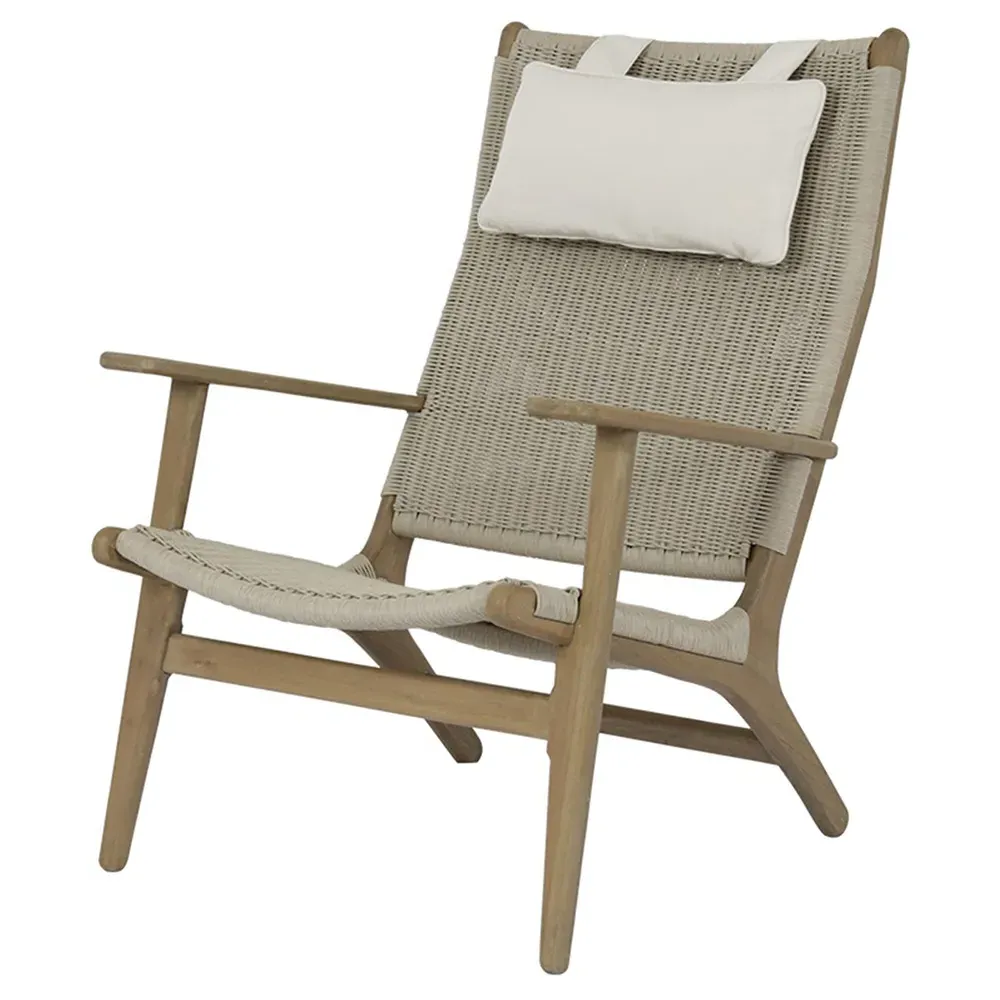 Amina High Back Outdoor Lounge Chair - Grey, Teak