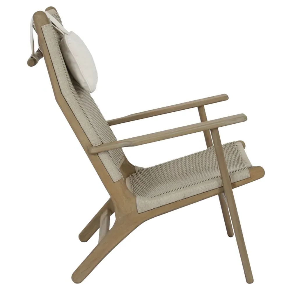 Amina High Back Outdoor Lounge Chair - Grey, Teak