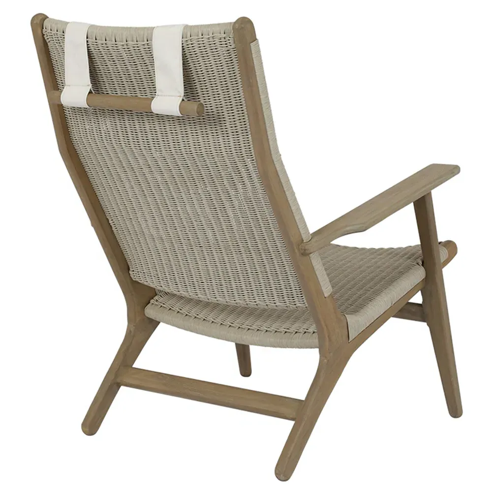 Amina High Back Outdoor Lounge Chair - Grey, Teak