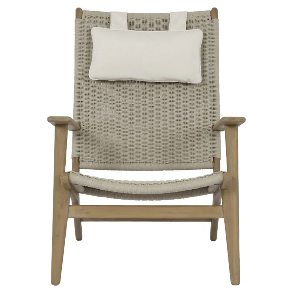 Amina High Back Outdoor Lounge Chair - Grey, Teak image