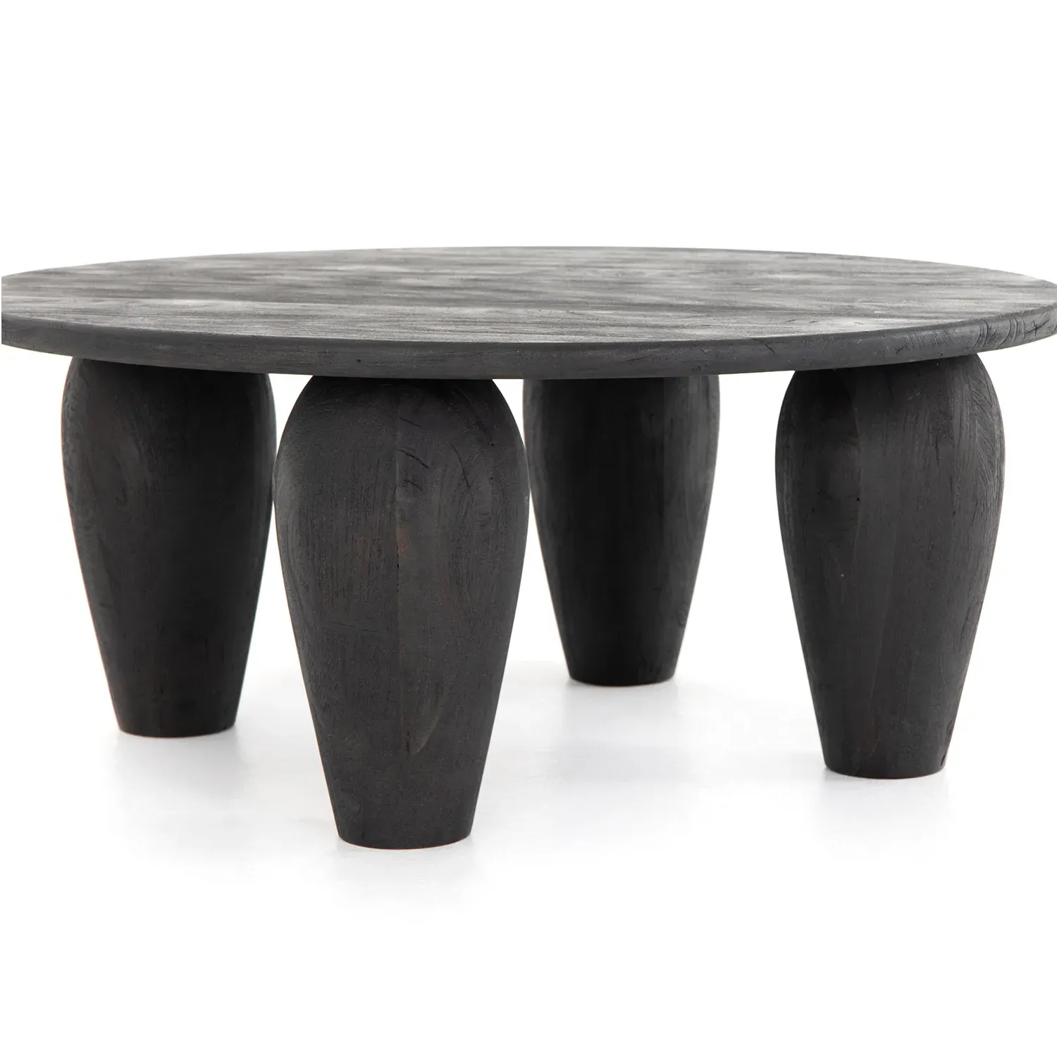 Amina Round Coffee Table - Black, Reclaimed Wood