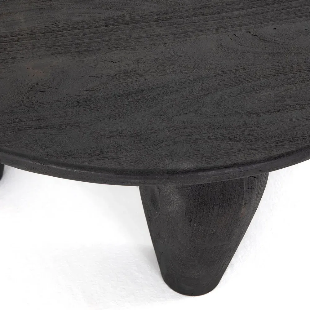 Amina Round Coffee Table - Black, Reclaimed Wood