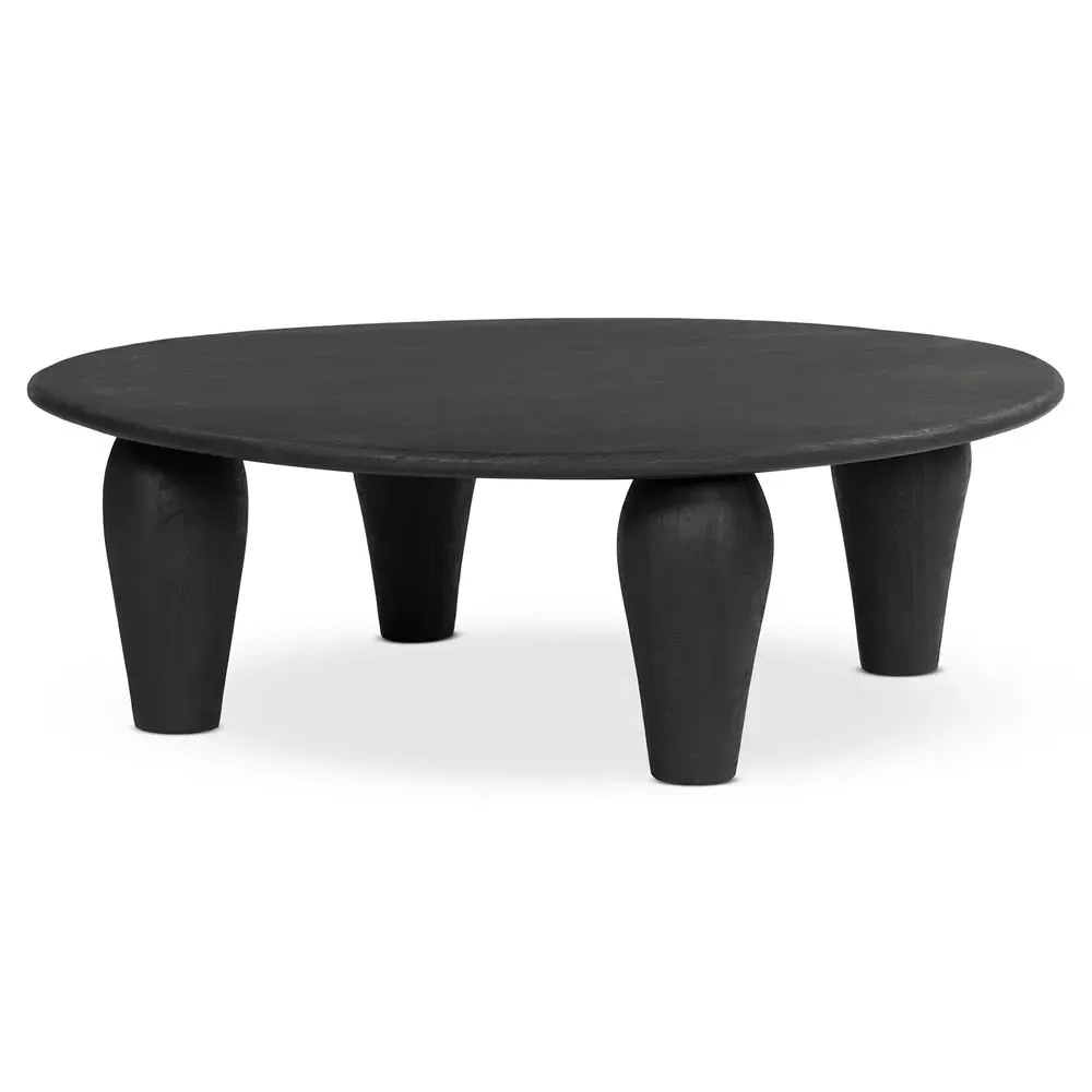 Amina Round Coffee Table - Black, Reclaimed Wood