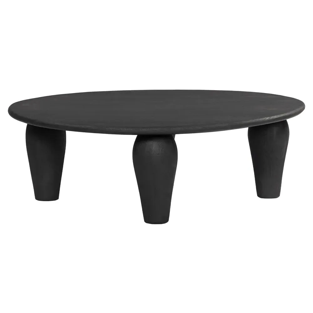 Amina Round Coffee Table - Black, Reclaimed Wood