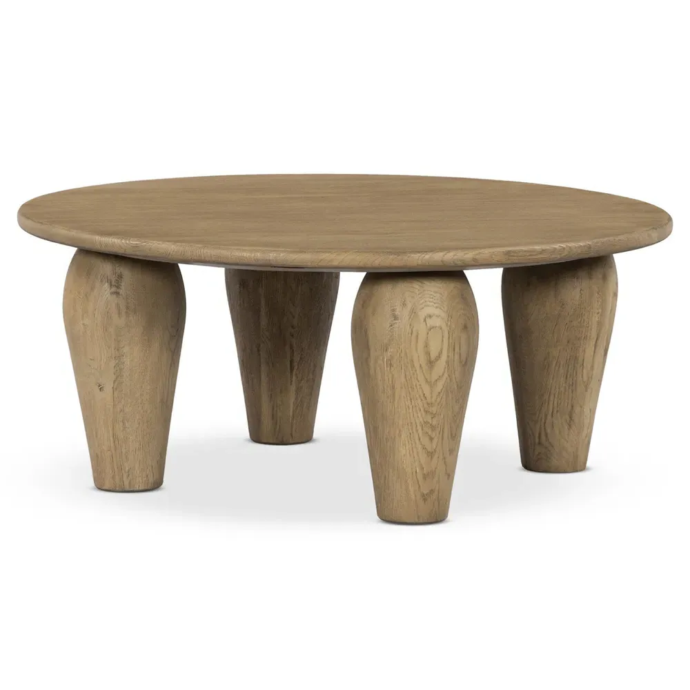 Amina Round Coffee Table - Brown, Oak Wood