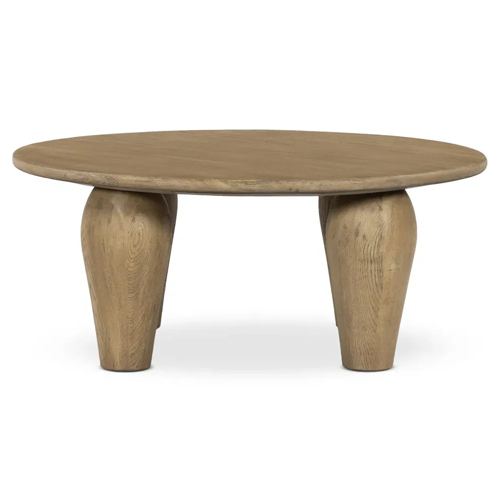 Amina Round Coffee Table - Brown, Oak Wood