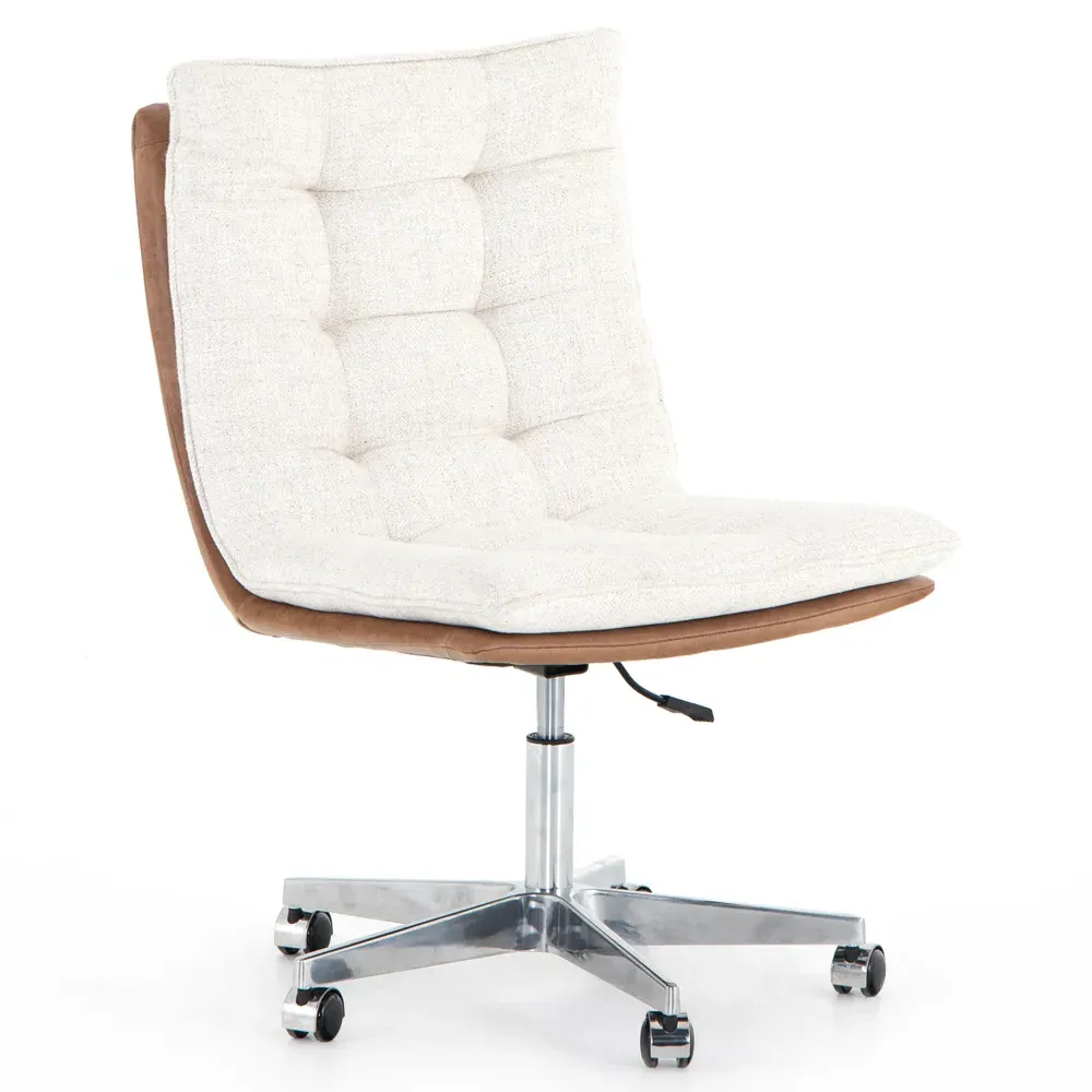 Amir Tufted Rolling Office Chair - Cream, Aluminum