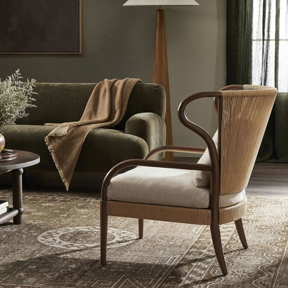 Amira Broadway Dune Linen Chair - Fawn, Oak
