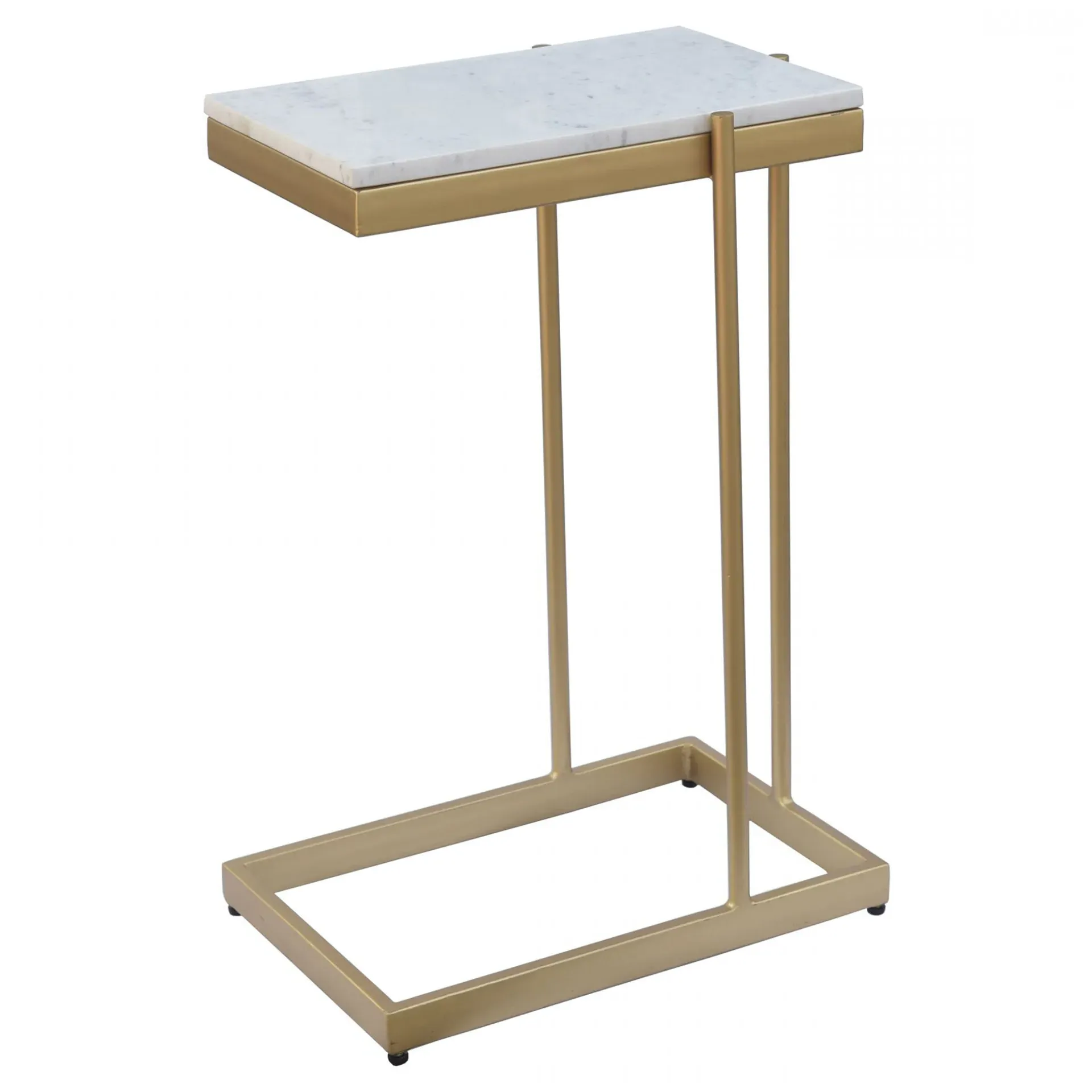 Amirah Rectangular C Side Table - White, Marble