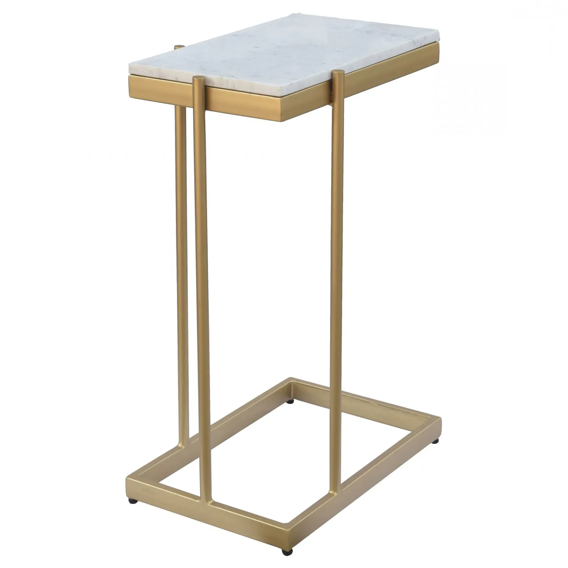 Amirah Rectangular C Side Table - White, Marble