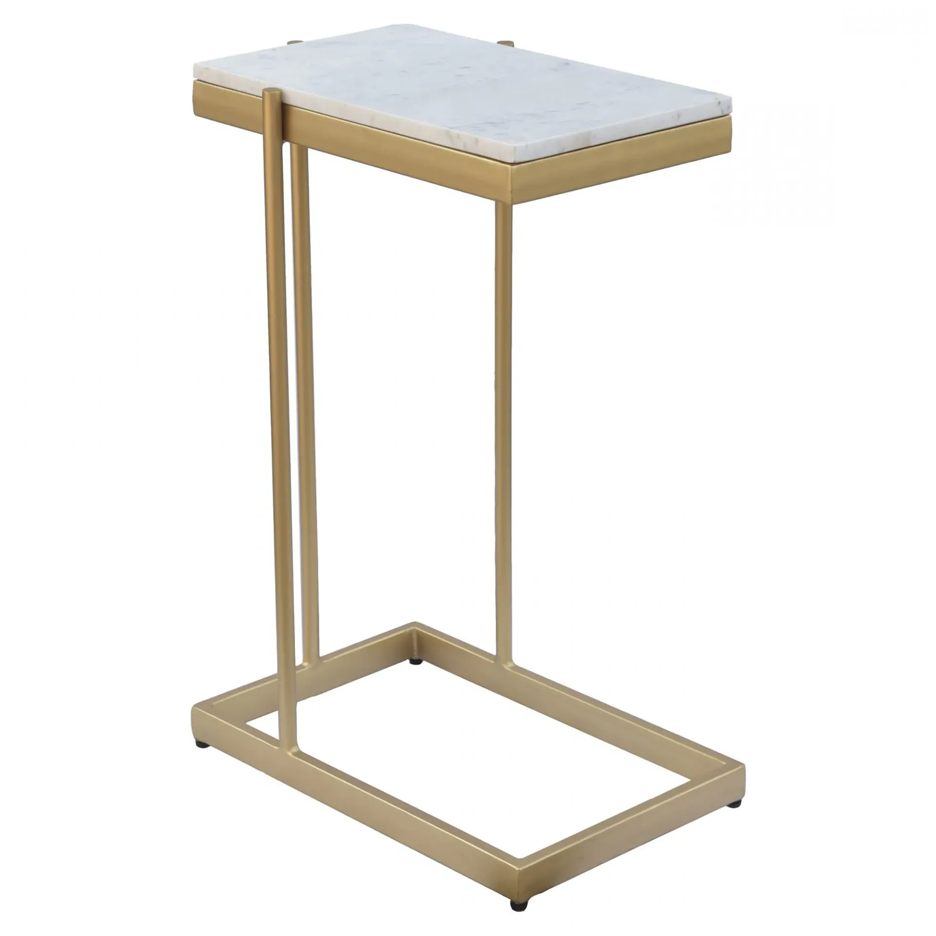 Amirah Rectangular C Side Table - White, Marble