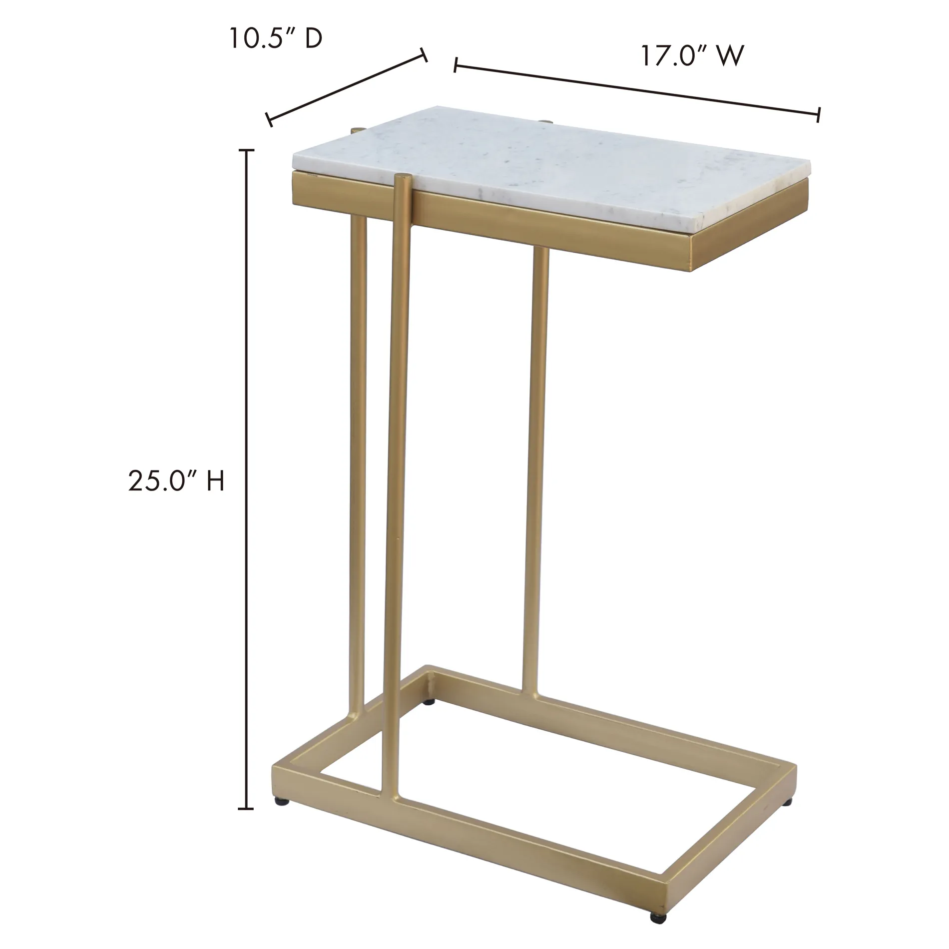 Amirah Rectangular C Side Table - White, Marble