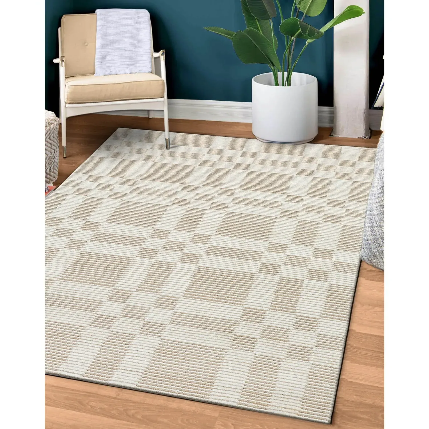 Amiri Square Patterned Rug - Beige, Wool