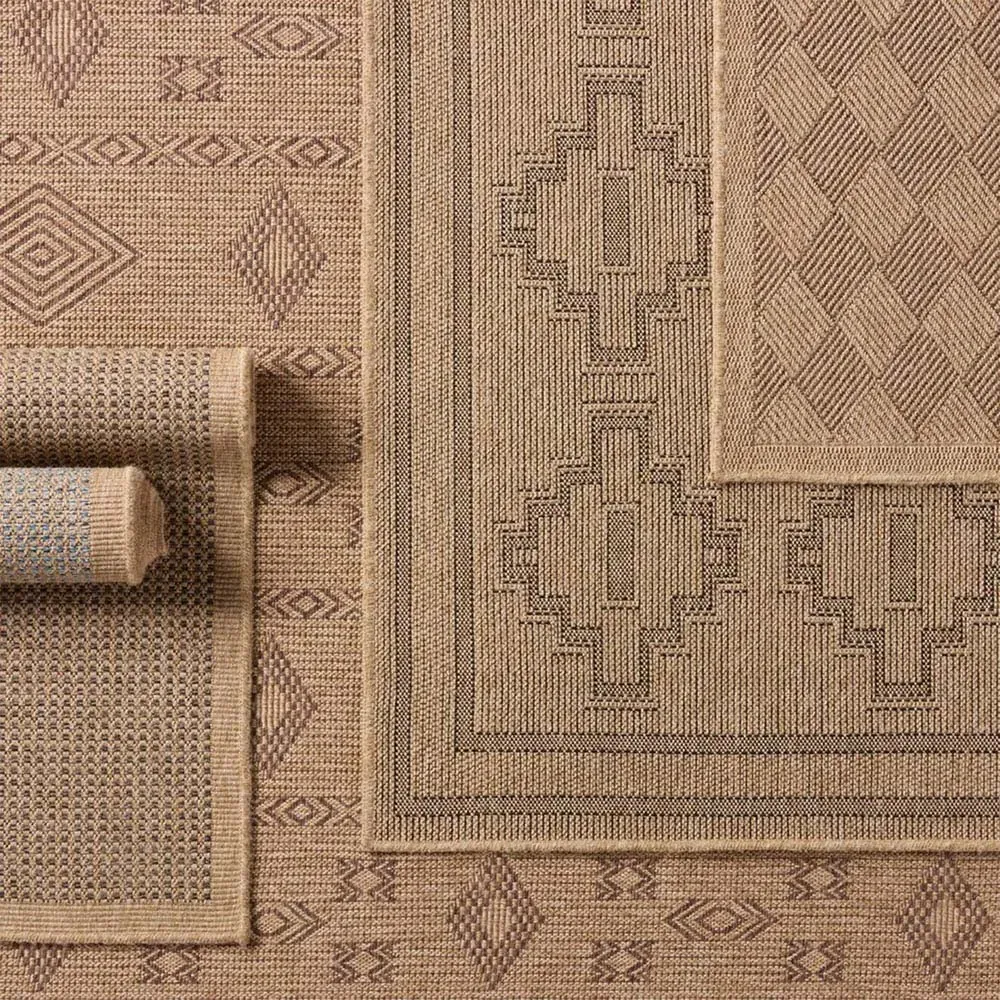 Ammar Diamond Patterned Indoor Outdoor Rug Sample - Brown