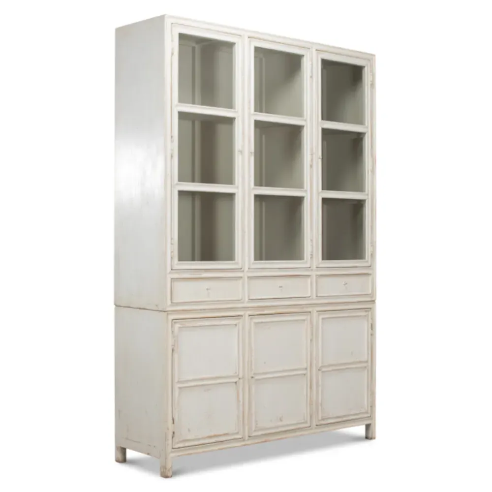 Amore Glass Door Display Case - White, Pine