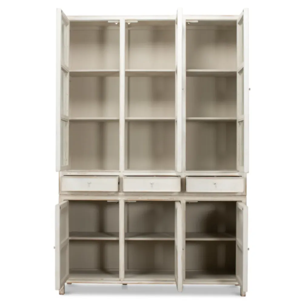 Amore Glass Door Display Case - White, Pine