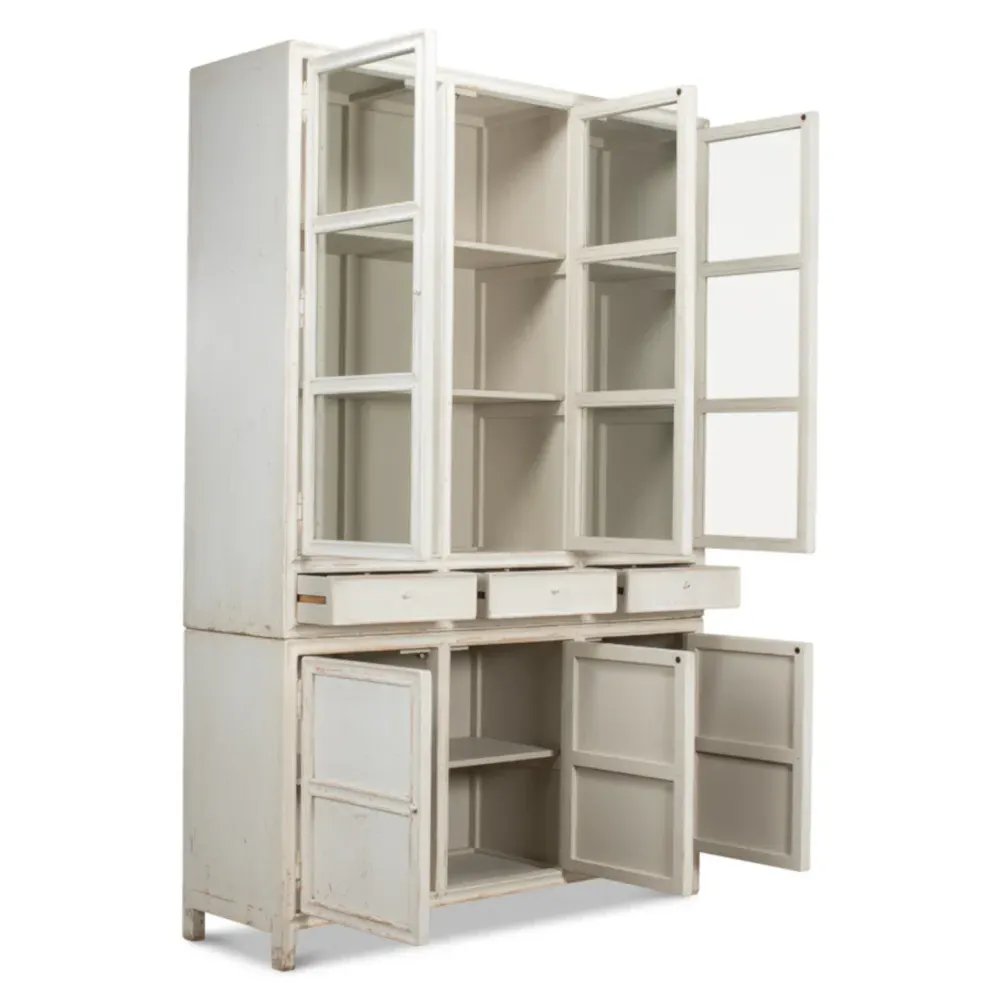 Amore Glass Door Display Case - White, Pine