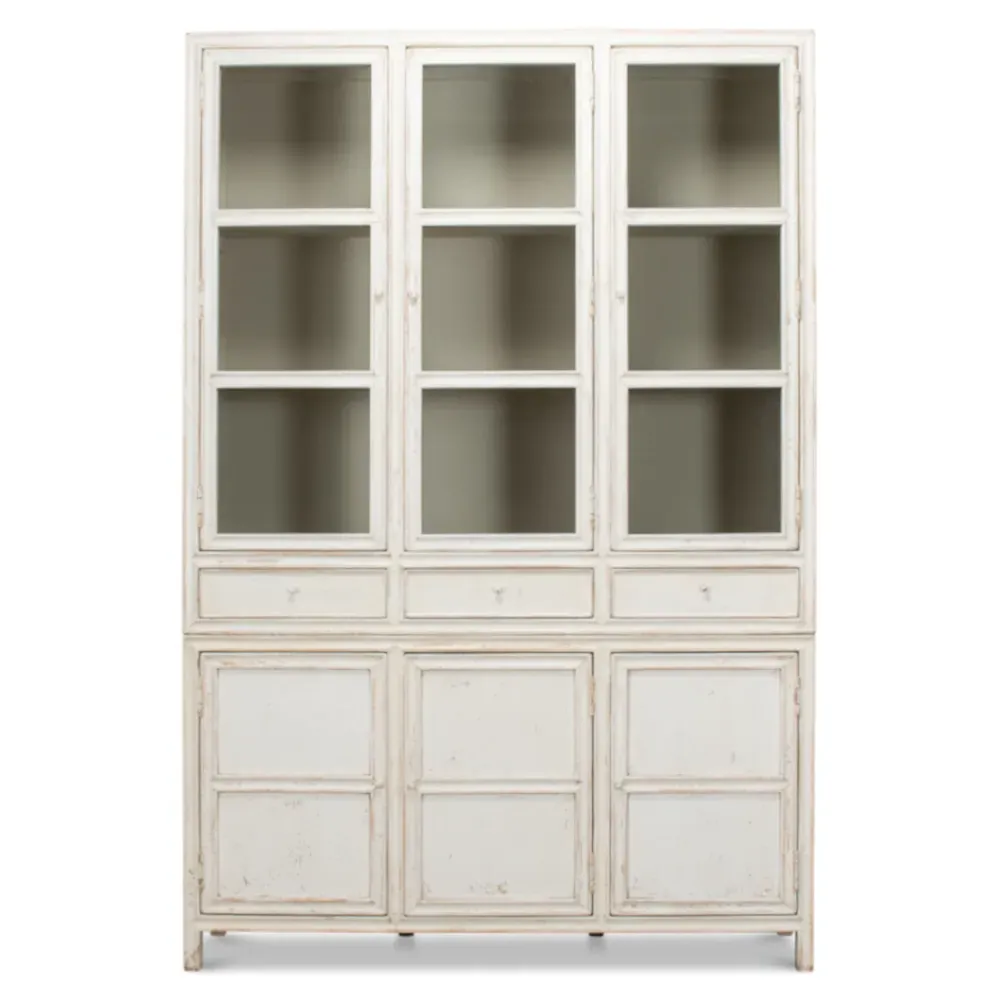 Amore Glass Door Display Case - White, Pine