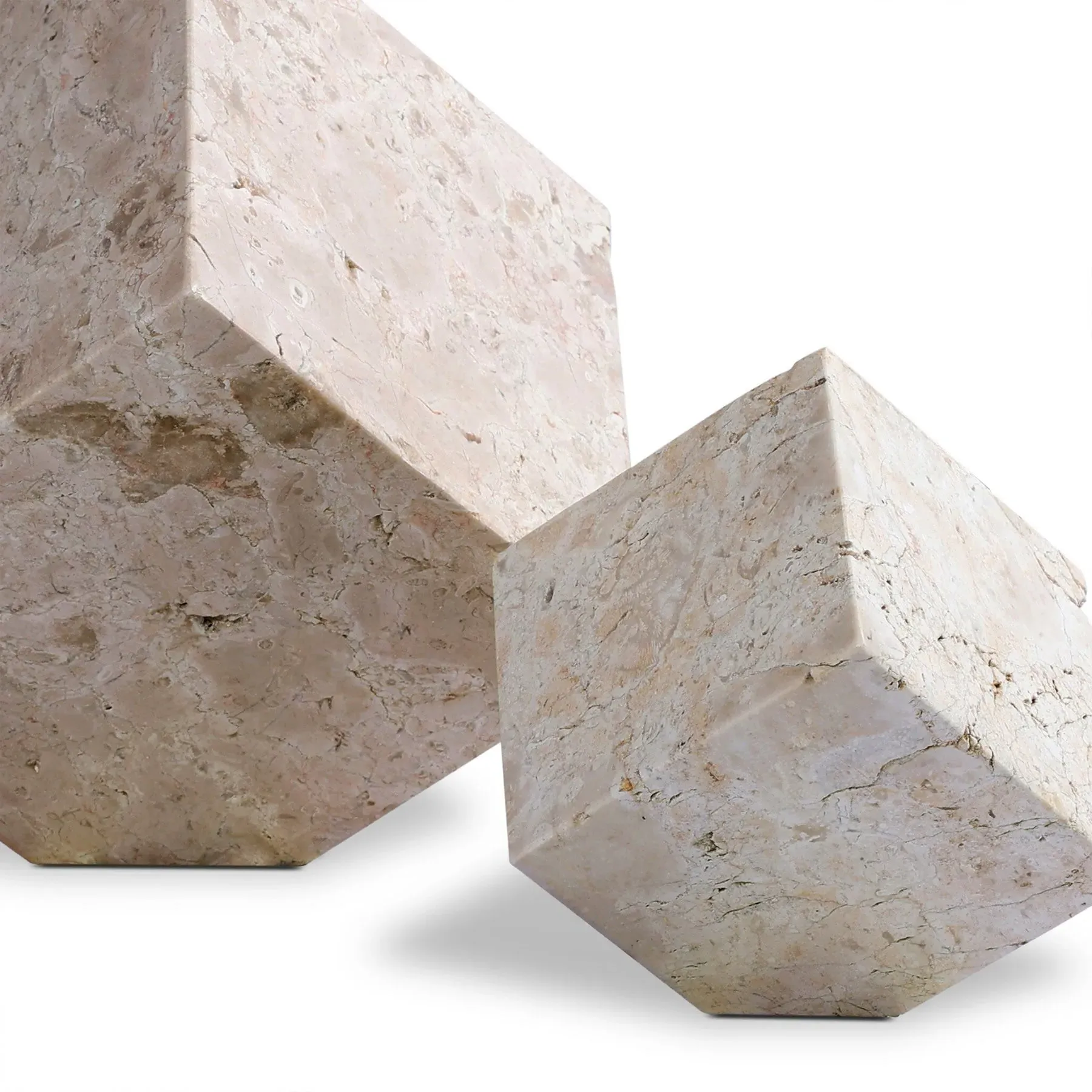 Anders Cube Sculpture Set of 2 - White, Travertine
