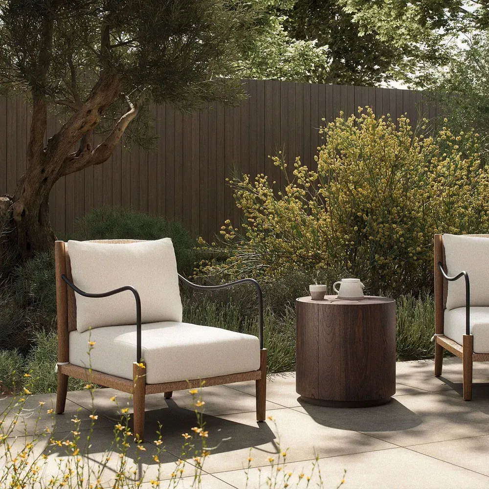 Andover Alessi Linen Outdoor Chair - White, Teak