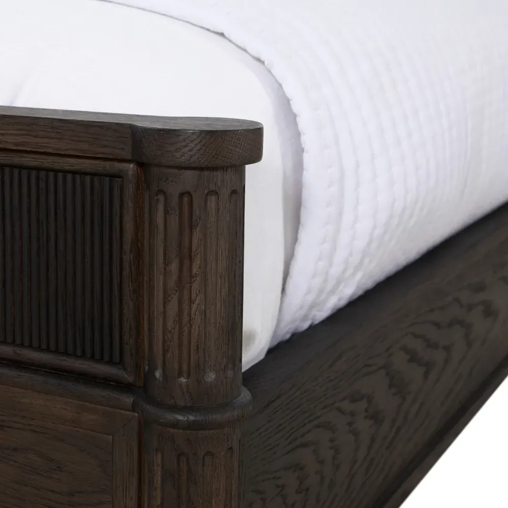 Andrea French Country Queen Size Bed - Dark Brown, Oak