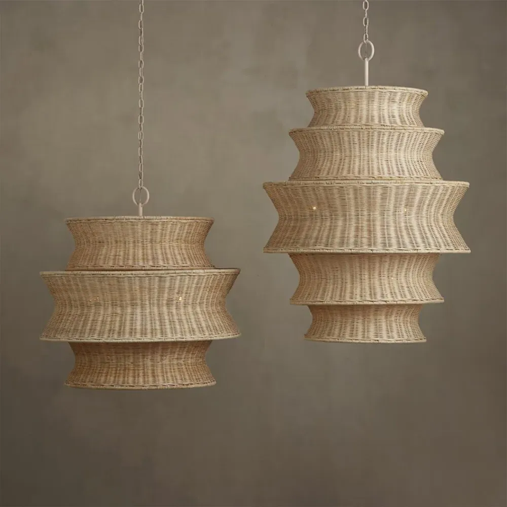 Andrea Large 5 Tier Chandelier - Bleached Natural, Rattan
