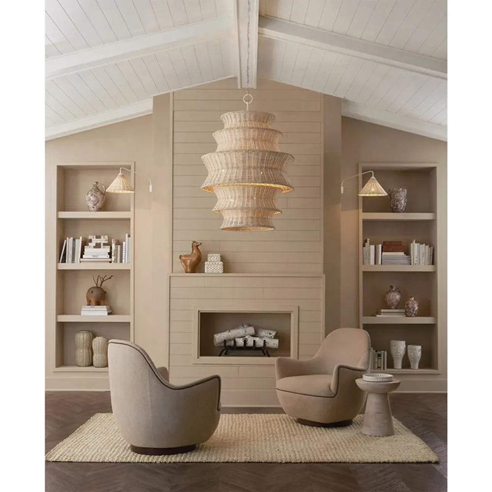 Andrea Large 5 Tier Chandelier - Bleached Natural, Rattan