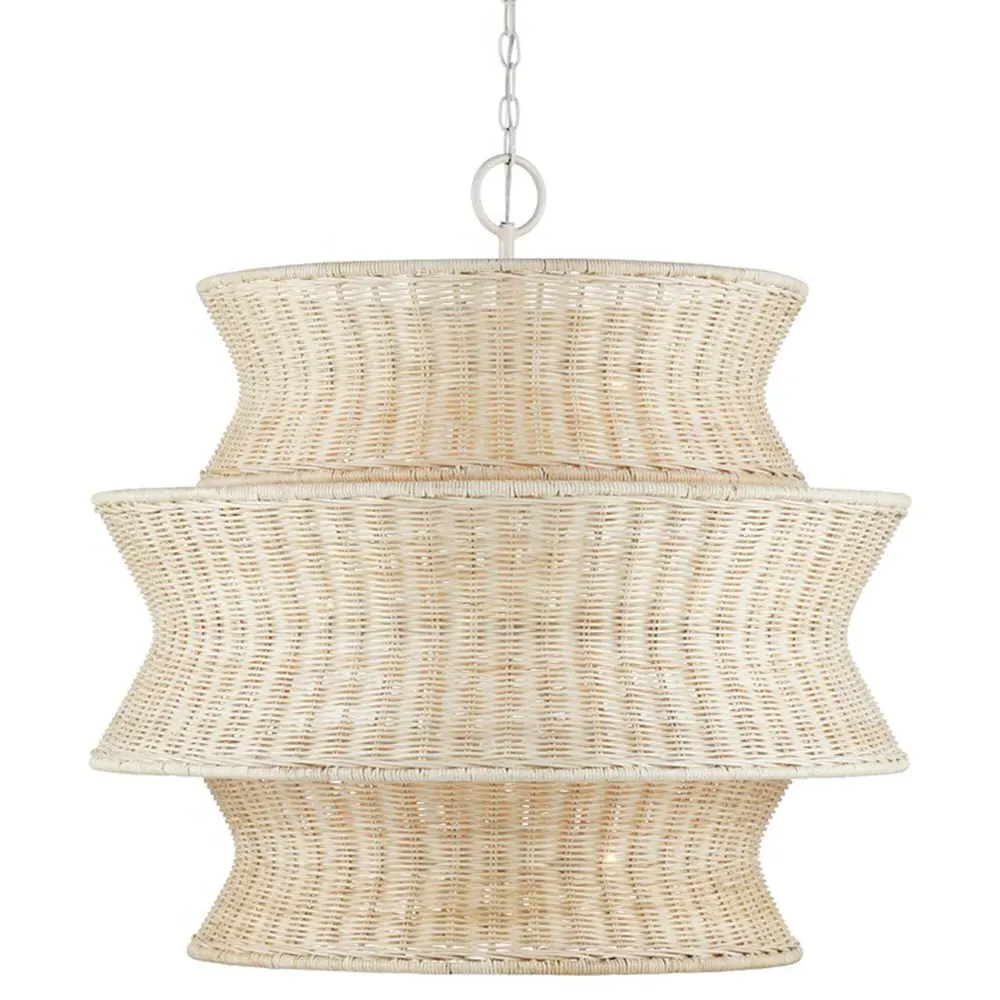 Andrea Medium 3 Tier Chandelier - Bleached Natural, Rattan
