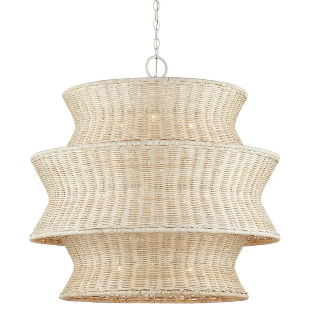 Andrea Medium 3 Tier Chandelier - Bleached Natural, Rattan