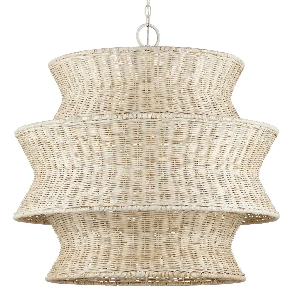 Andrea Medium 3 Tier Chandelier - Bleached Natural, Rattan image