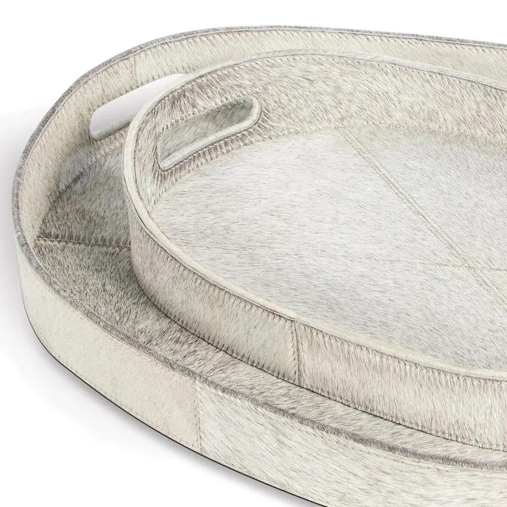 Andres Decorative Tray Set of 2 - Grey, Hair on Hide