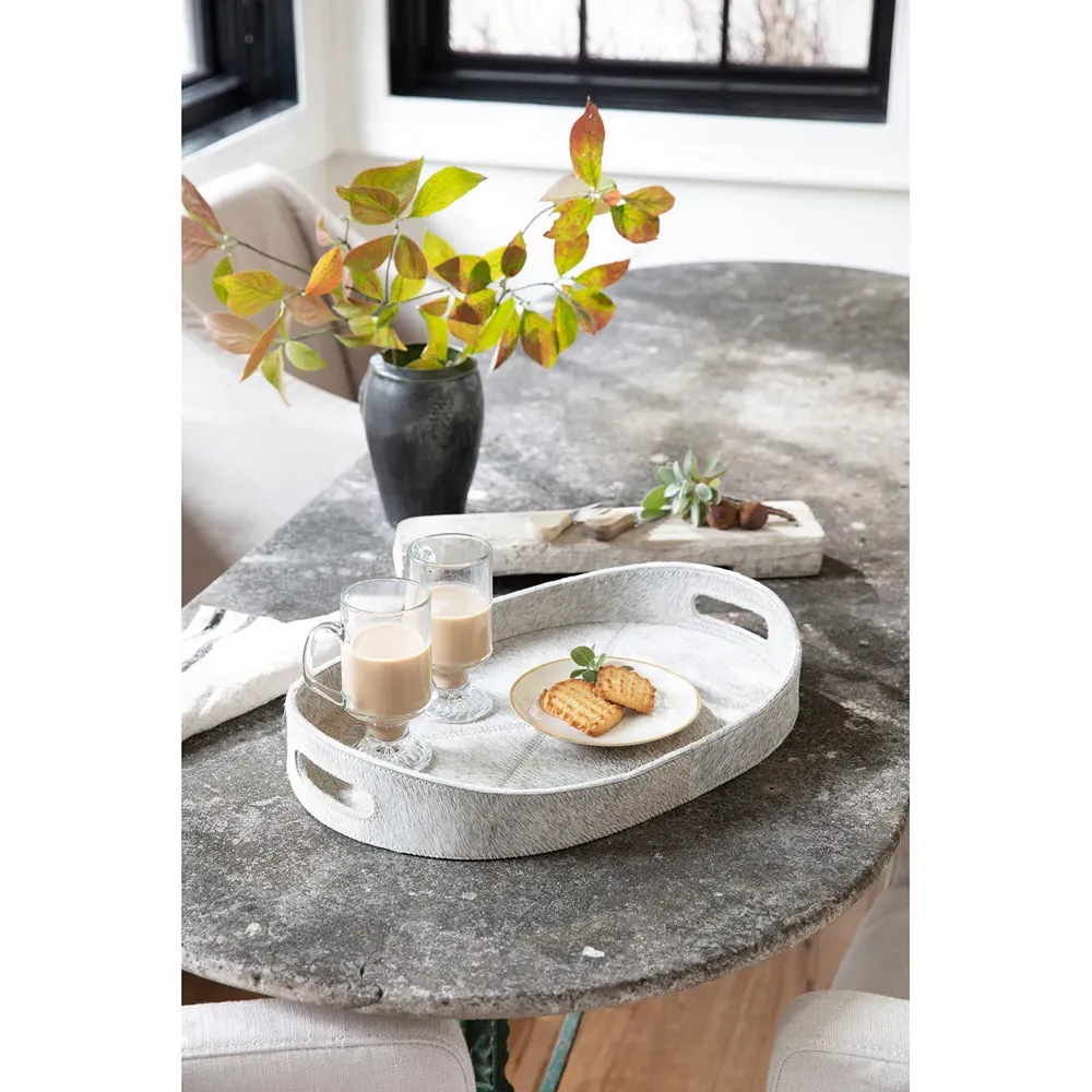 Andres Decorative Tray Set of 2 - Grey, Hair on Hide